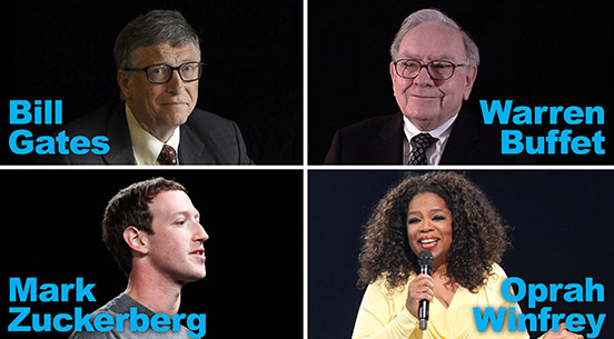 Oprah Winfrey, Bill Gates, Warren Buffett & Mark Zuckerberg 