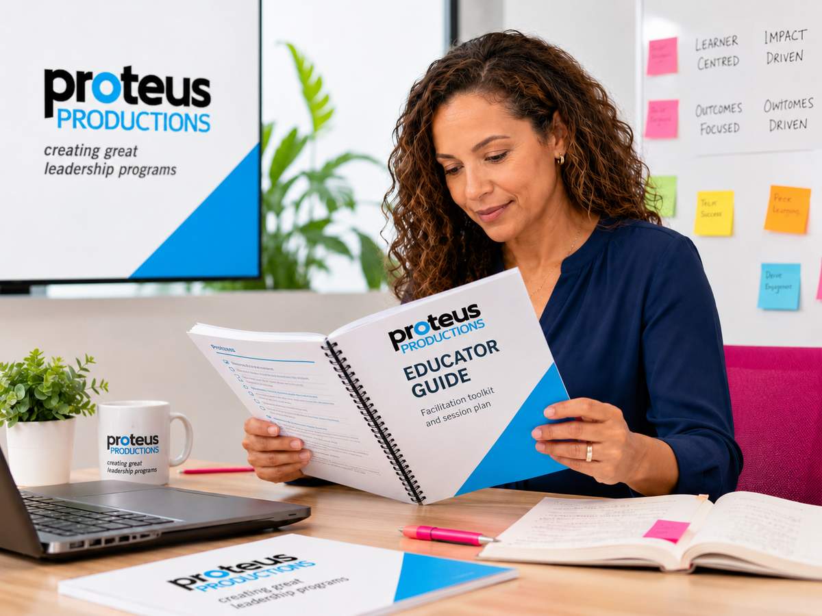 An internal facilitator reading the Proteus Productions Leaders Guide