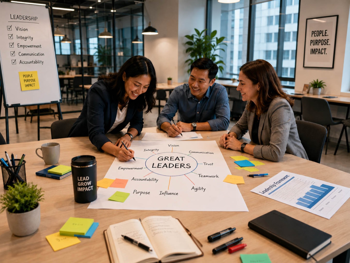A team mapping out what great leaders do during an internal workshop