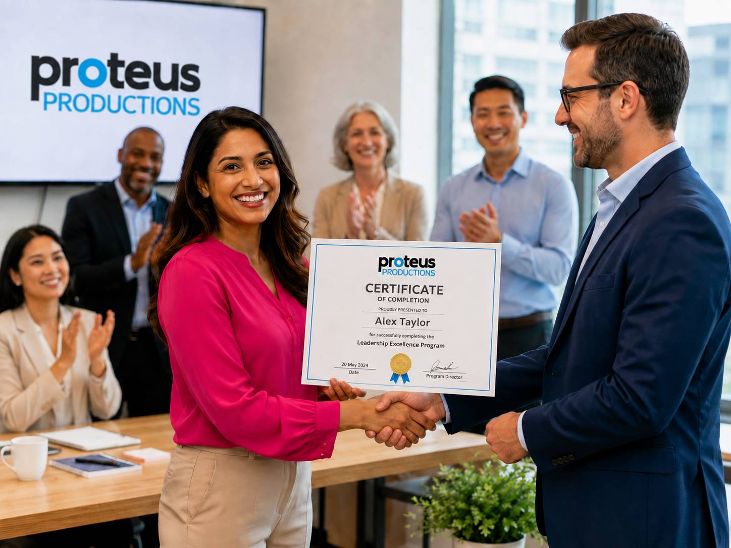 A participant receiving a tailored Certificate of Completion from her leader